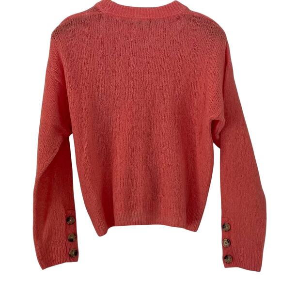 Joie Coral/Pink Wool Blend Long Sleeve Crew Neck Sweater with Button/Cuff S - Picture 6 of 12